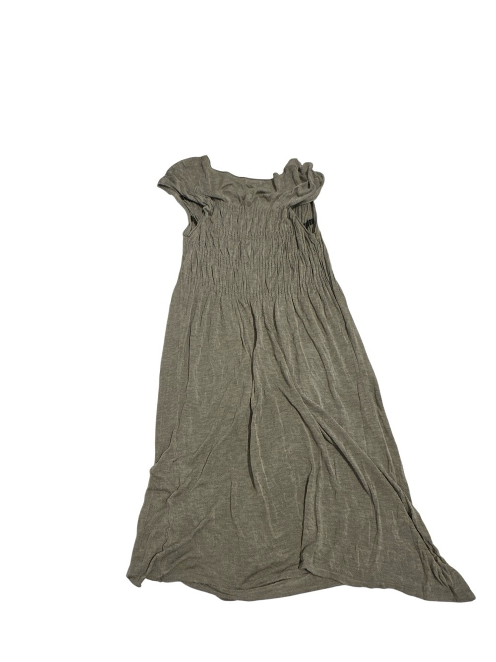 Smocked Olive Green Casual Maxi Dress with Cap Sleeves